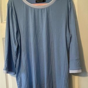 Merokeety Blue Top with Striped Neckline